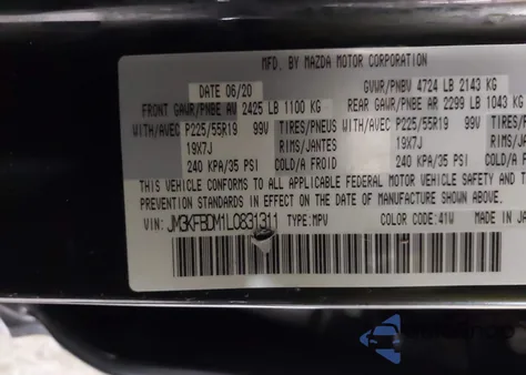 2020 Mazda Cx-5 Grand Touring from USA, damaged, VIN JM3KFBDM1L0831311